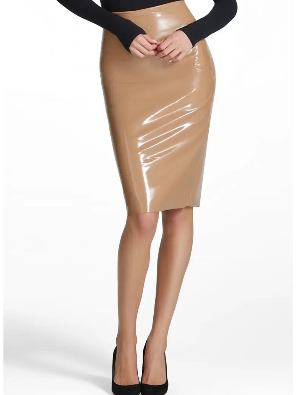Commando Beige High-Shine Pencil Skirt